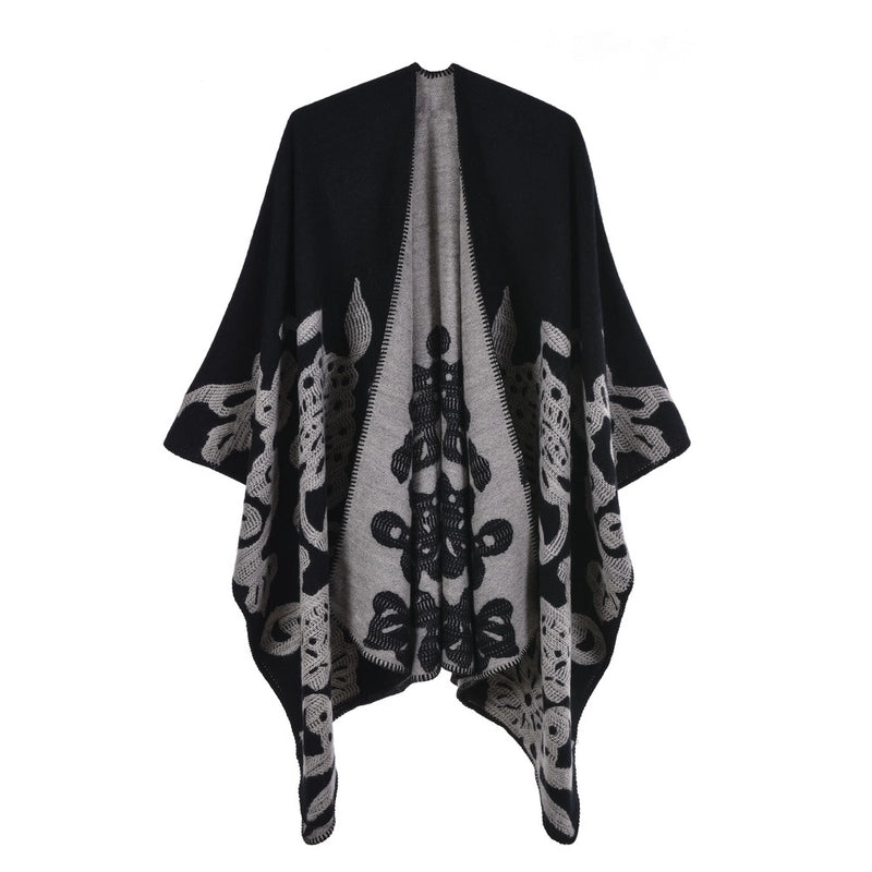 Women's Scarf Shawl Creative New Fashion Cashmere Jacquard Split Thickened Large Cloak Air Conditioning Warm Shawl