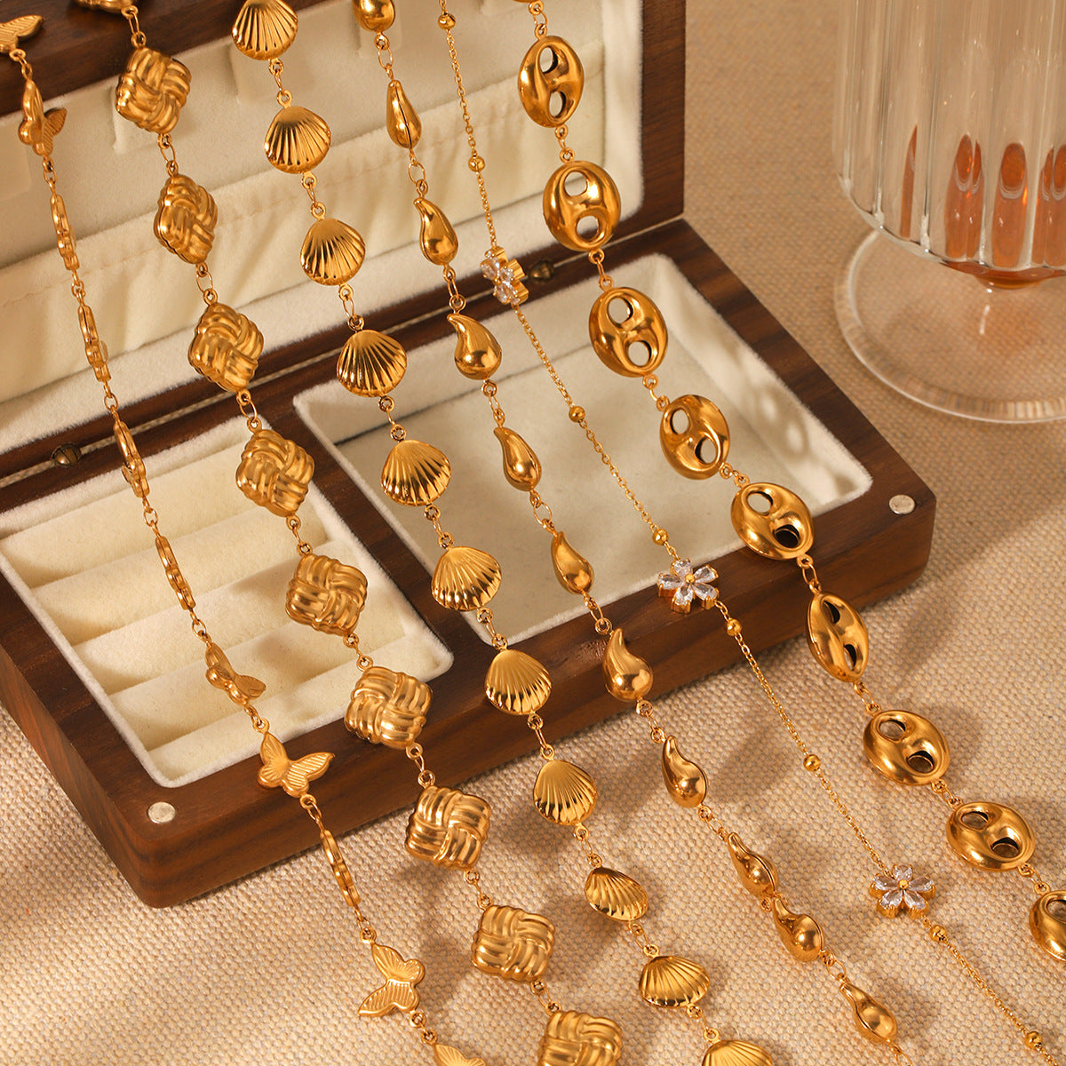 18K Gold Stainless Steel Necklace Water Drop Shell Butterfly Chain Titanium Steel Necklace Ins Style Clavicle Chain