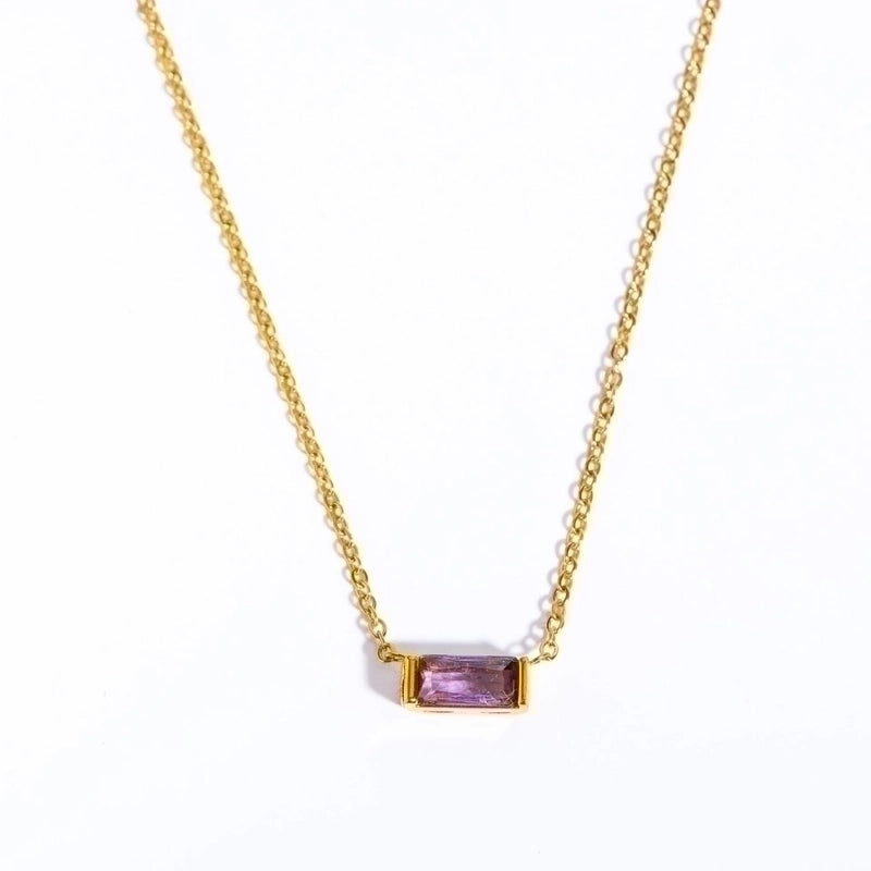 201 Stainless Steel Retro Inlay Rectangle Birthstone Zircon Pendant Necklace