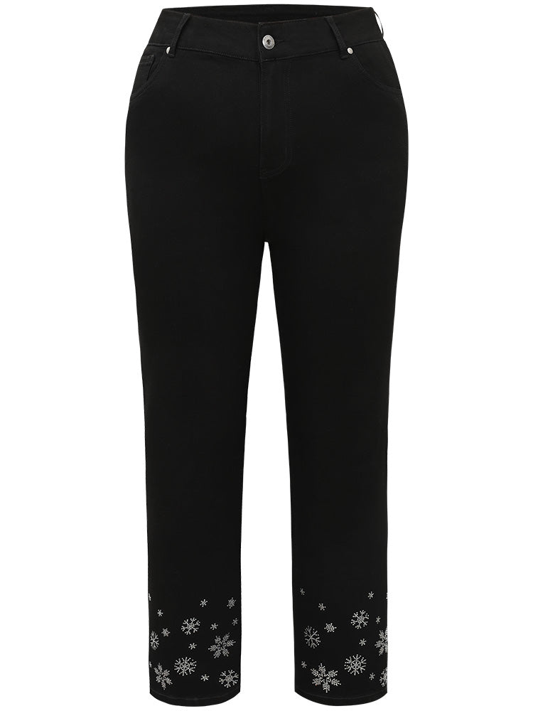 Snowflake Rhinestone Very Stretchy Jeans