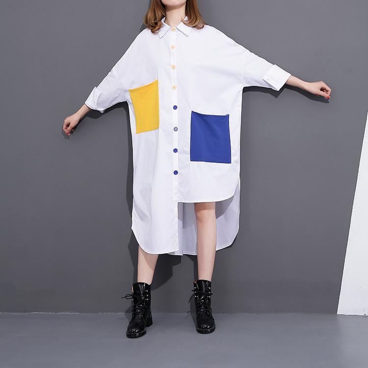Asymmetrical Yellow And Blue Button Up Shirt Dress