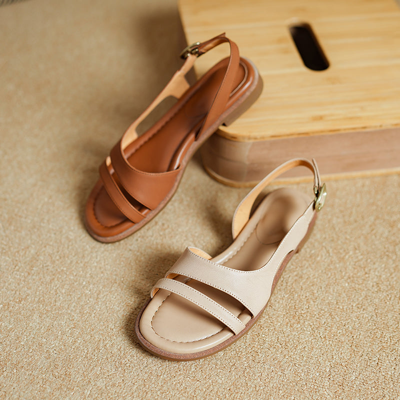 Fashion Design Casual Leather Flat Slingback Roman Sandals in Apricot/Brown