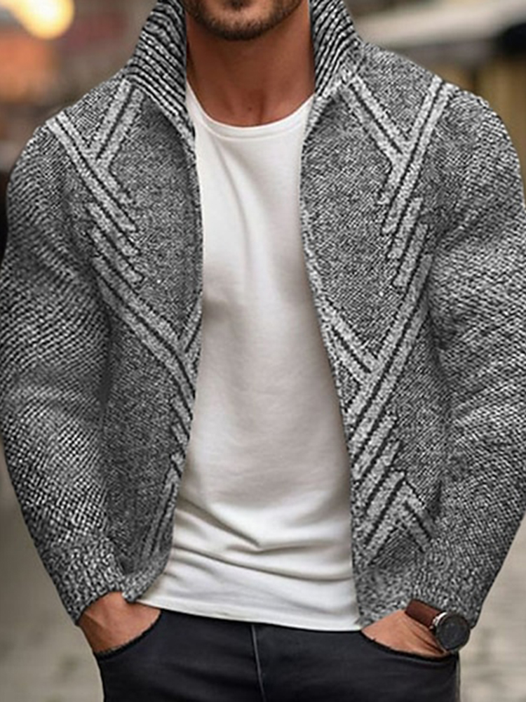 Men's Vintage Knitted Pattern Cardigan Sweater