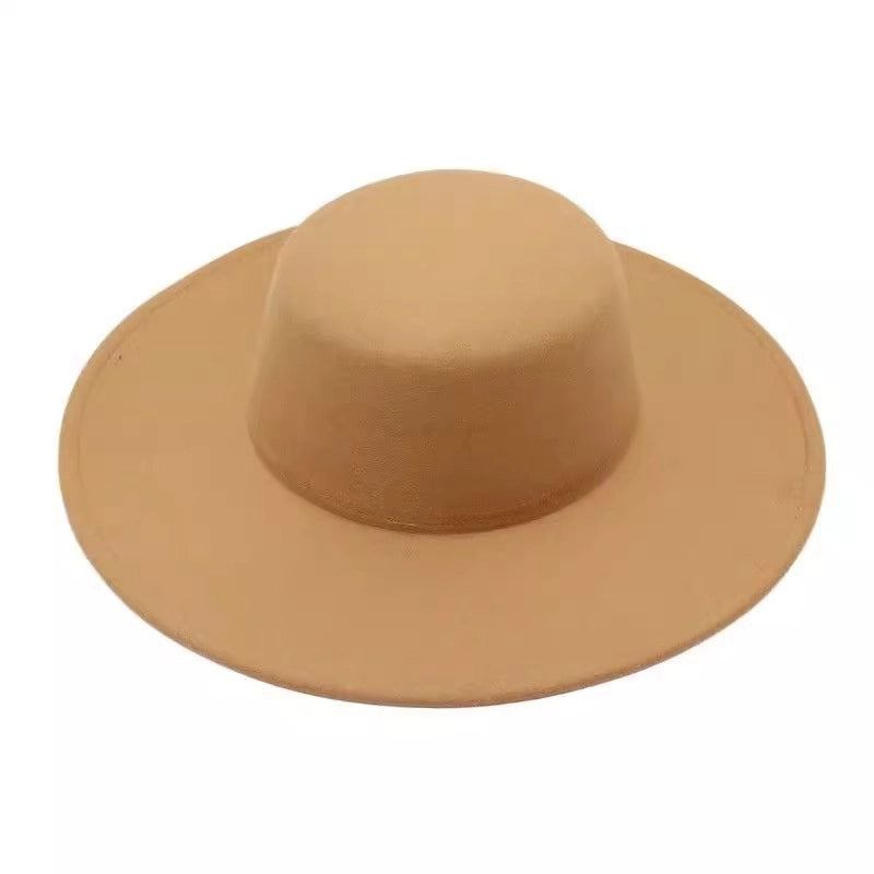Special For Autumn And Winter Flat Top Woolen Hat Big Brim Felt Hat Female Jazz Hat French Hepburn Style