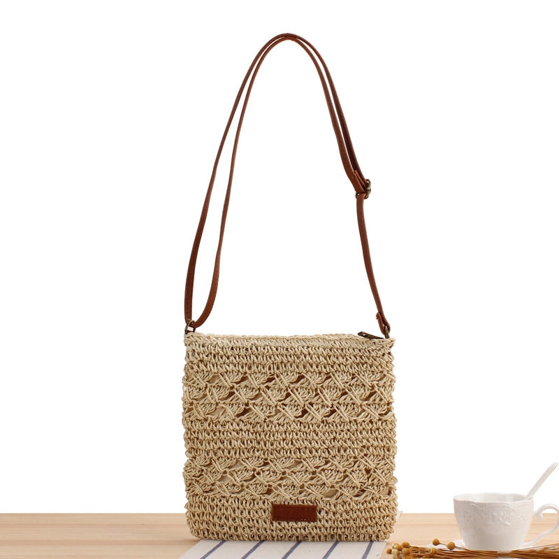 Unisex Small Paper String Solid Color Streetwear Zipper Straw Bag