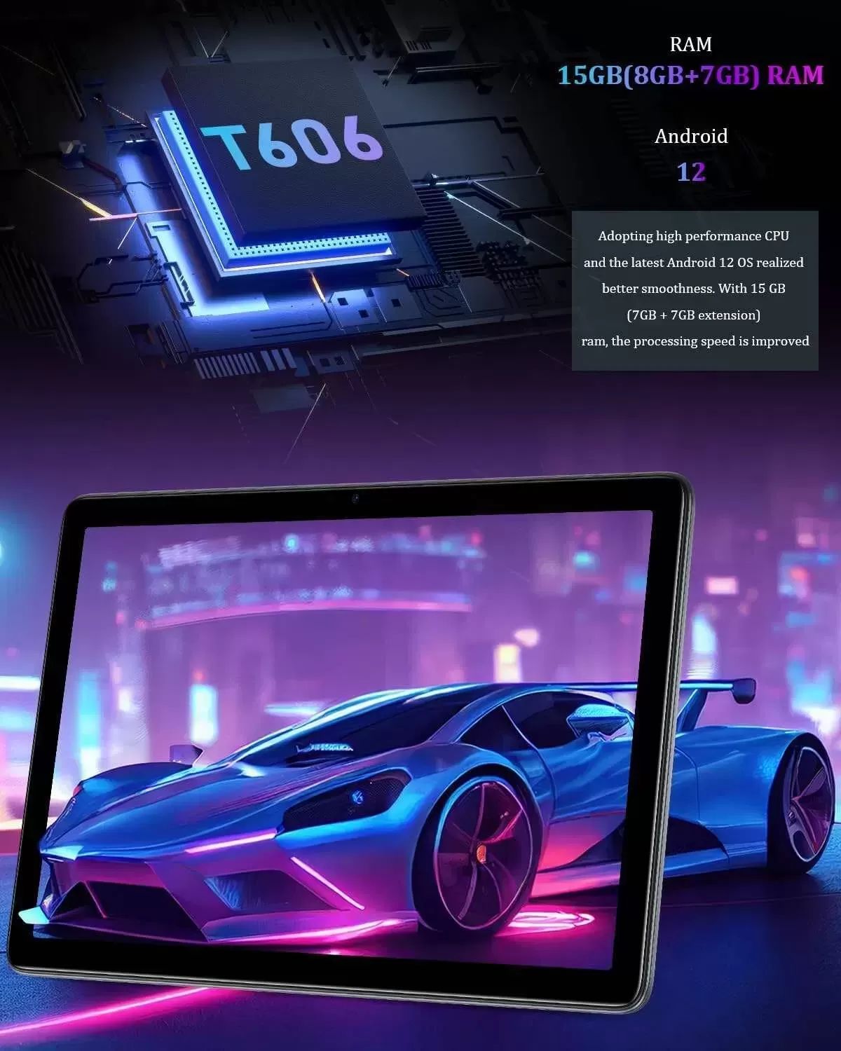 T10 Android Tablet 2K HD 10.1 inch, 15GB RAM 128GB ROM(TF 1TB), Octa-Core Android 12 OS, Battery 8300mAh, 2.4/5G WiFi&Bluetooth 5.0, 13MP+8MP Camera, TÜV Low Bluelight Tablet for Kids (Silvery)