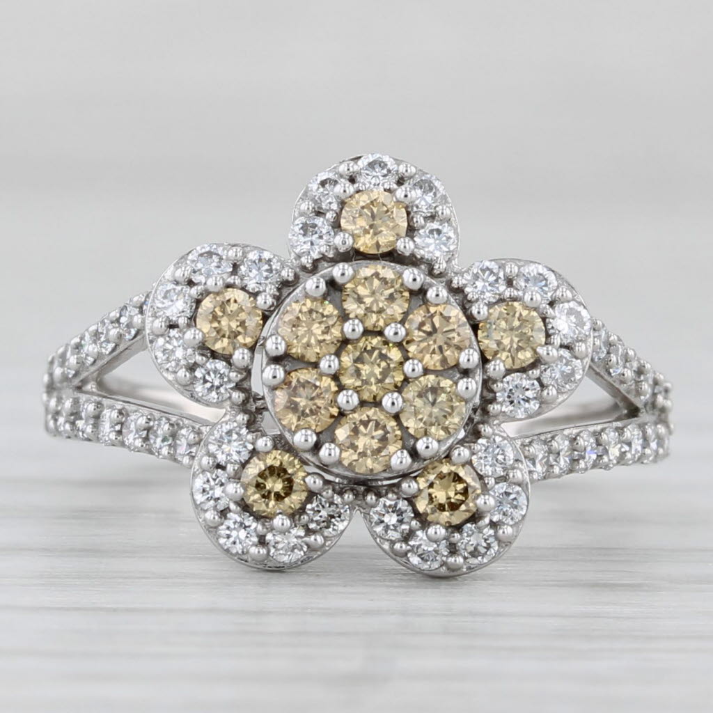 0.68ctw Diamond Cluster Flower Ring 14k White Gold Size 5