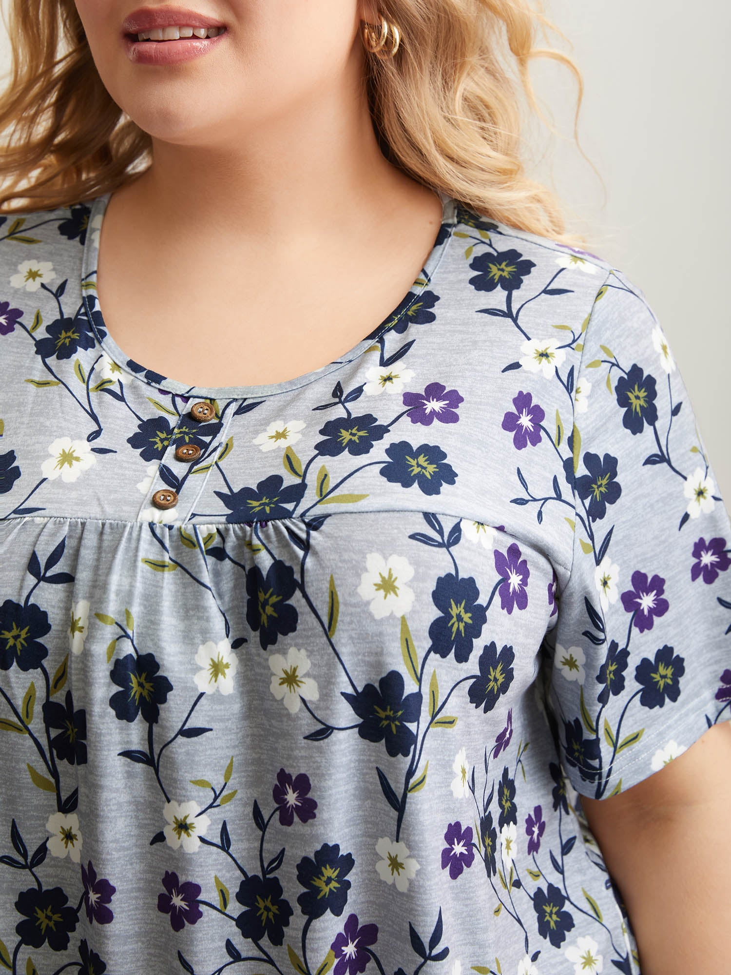 Floral Print Frill Trim Knit Top