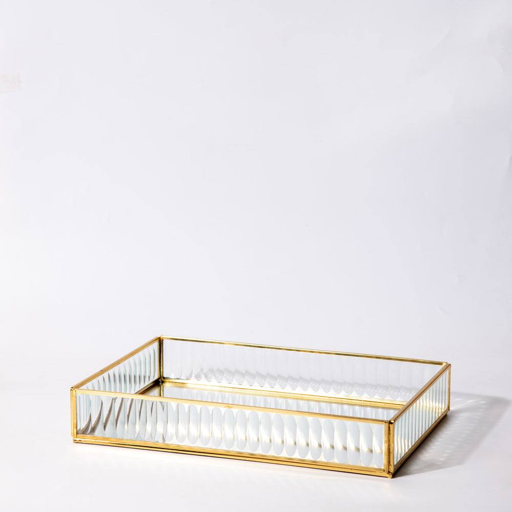 Fluted Glass Tray Large - Gold