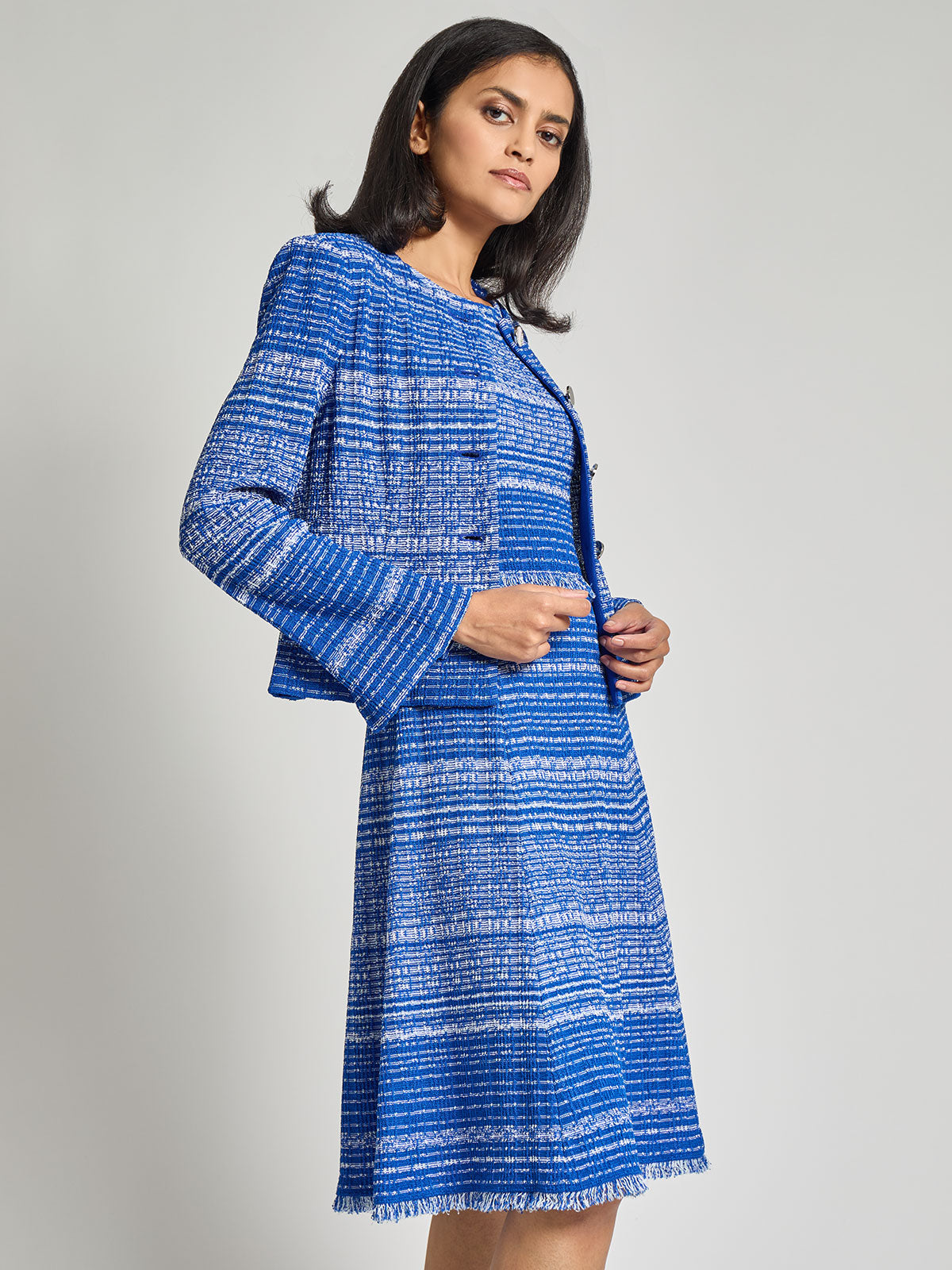 Tailored Melange Tweed Knit Jacket - Modern Fit