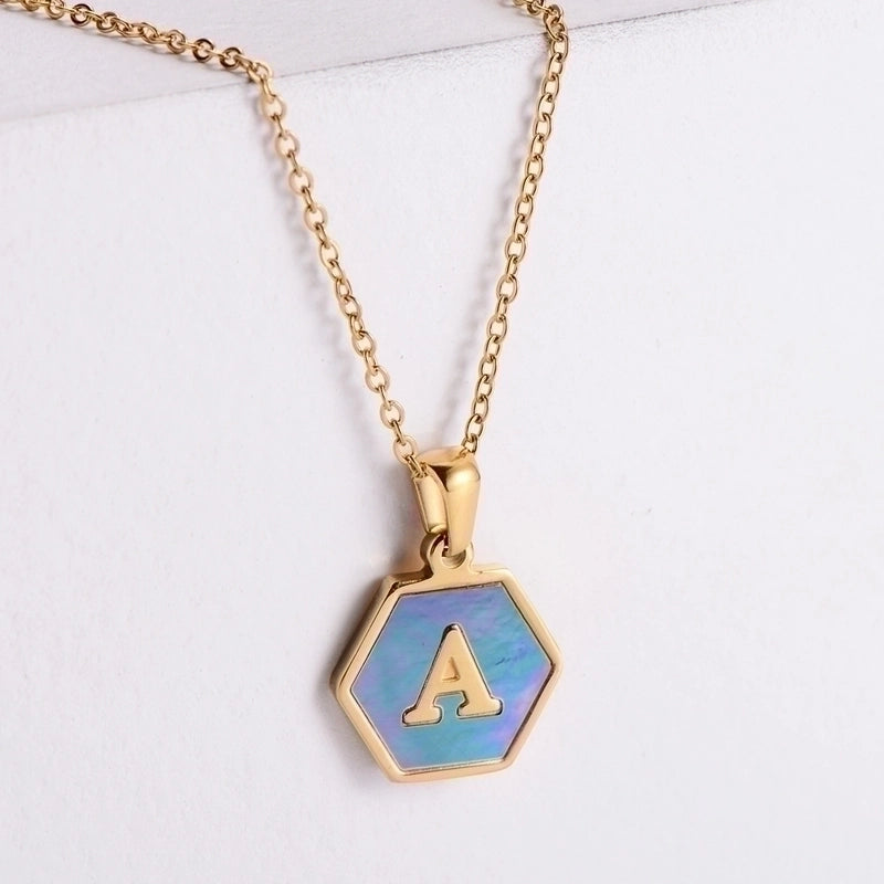 304 Stainless Steel 18K Gold Plated Minimalist Plating Letter Shell Pendant Necklace