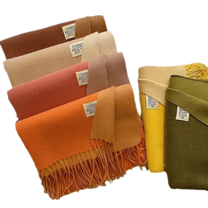 New Autumn And Winter New Pure Color Cashmere-like Double-sided Tassel Scarf Female Thickened Student Dual-use Shawl Fashion