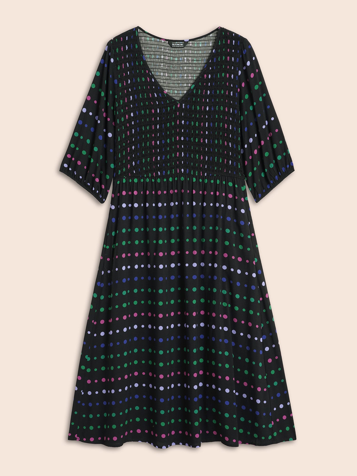 Polka Dot Shirred Lantern Sleeve Dress