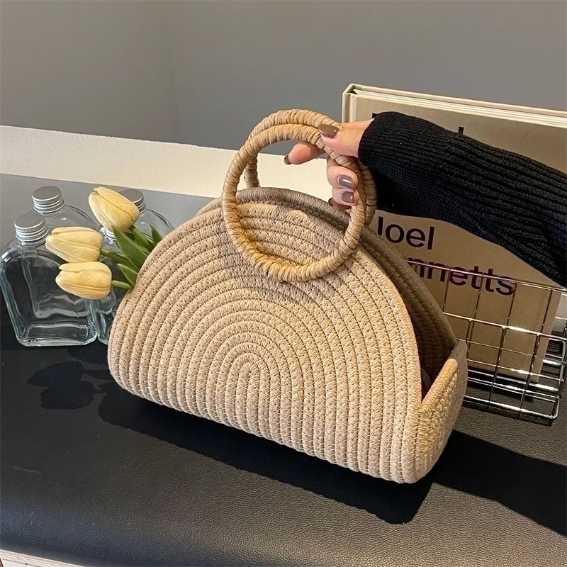 Women's Straw Solid Color Classic Style Weave Pillow Shape Open Beach Bag