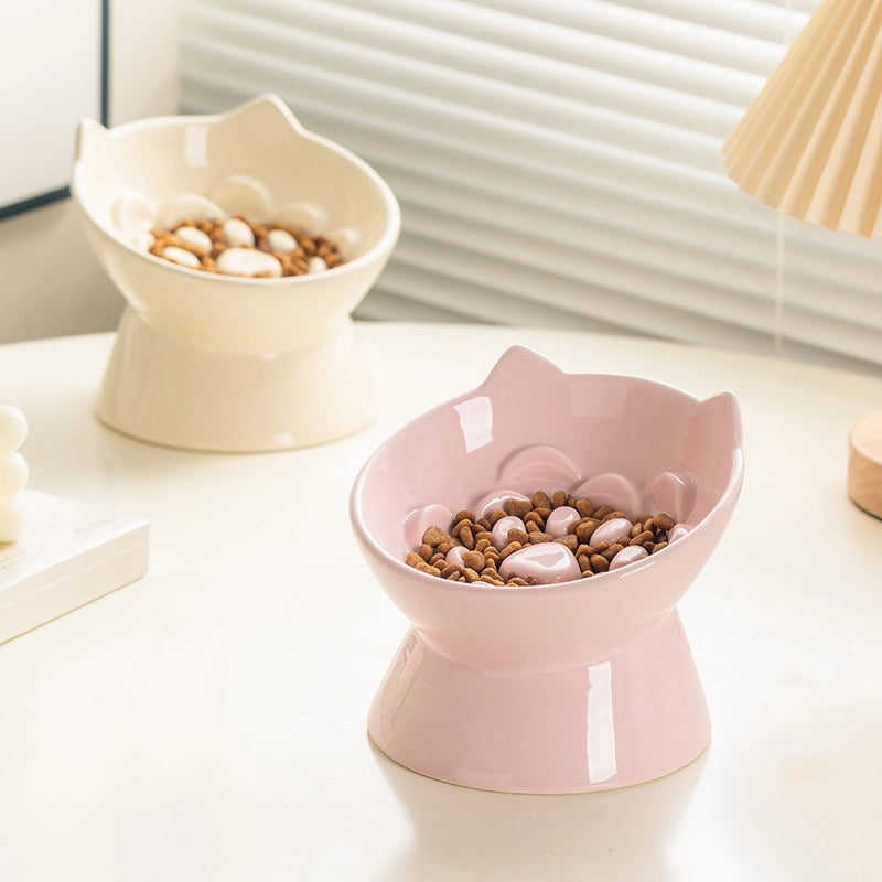 Cat Bowl Ceramic High Foot Slow Food Anti-choking Neck Protection Anti-spilt Pet Cat Dog Rice Bowl Cat Food Cat Food Basin