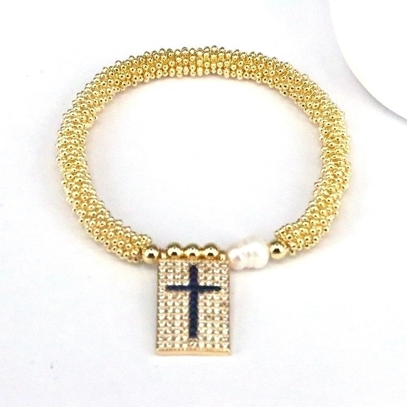 Copper 18K Gold Plated Elegant Vintage Style Luxurious Plating Inlay Cross Heart Shape Zircon Bracelets