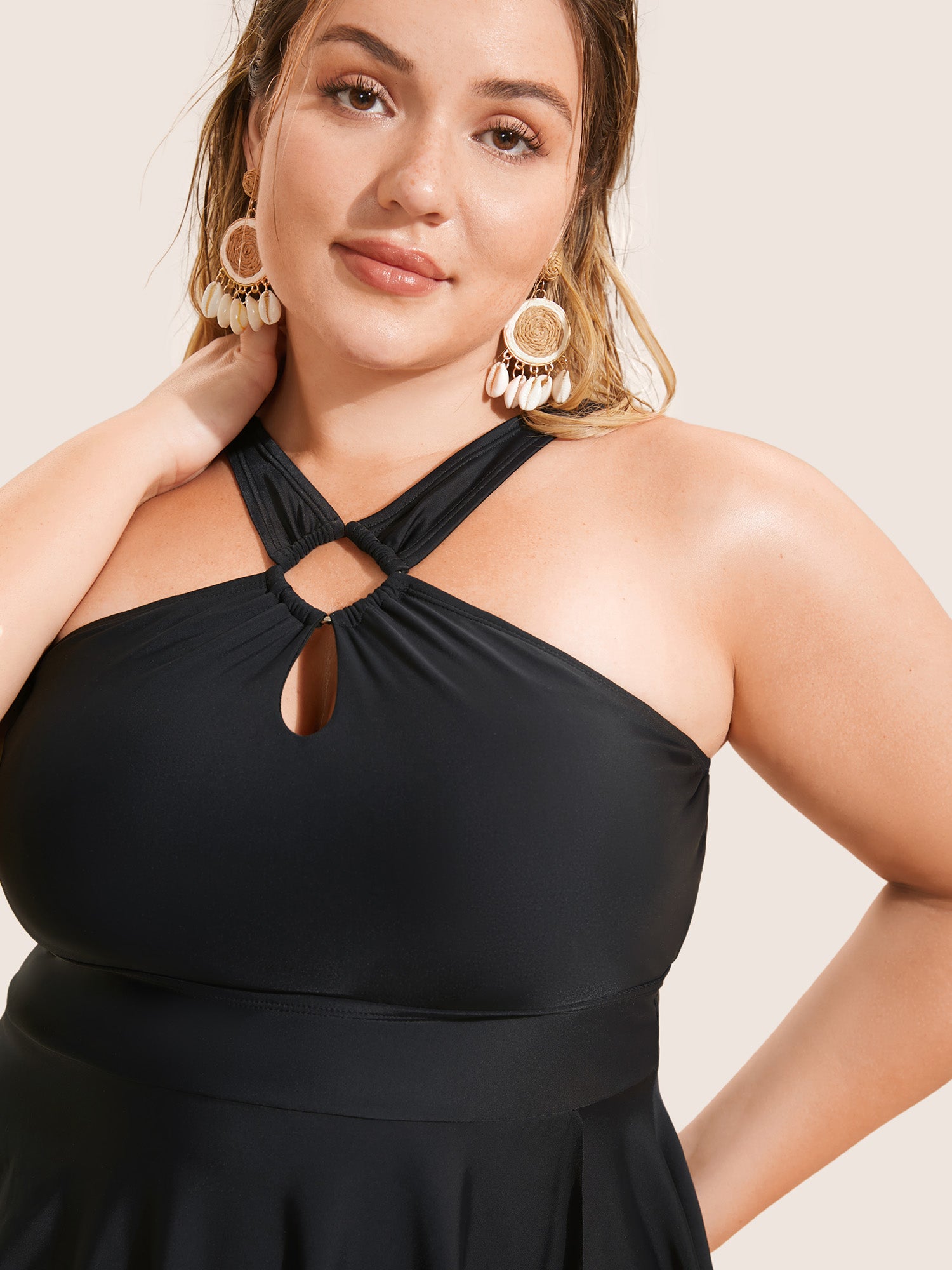 Plain Cut Out Split Side Swim Dress