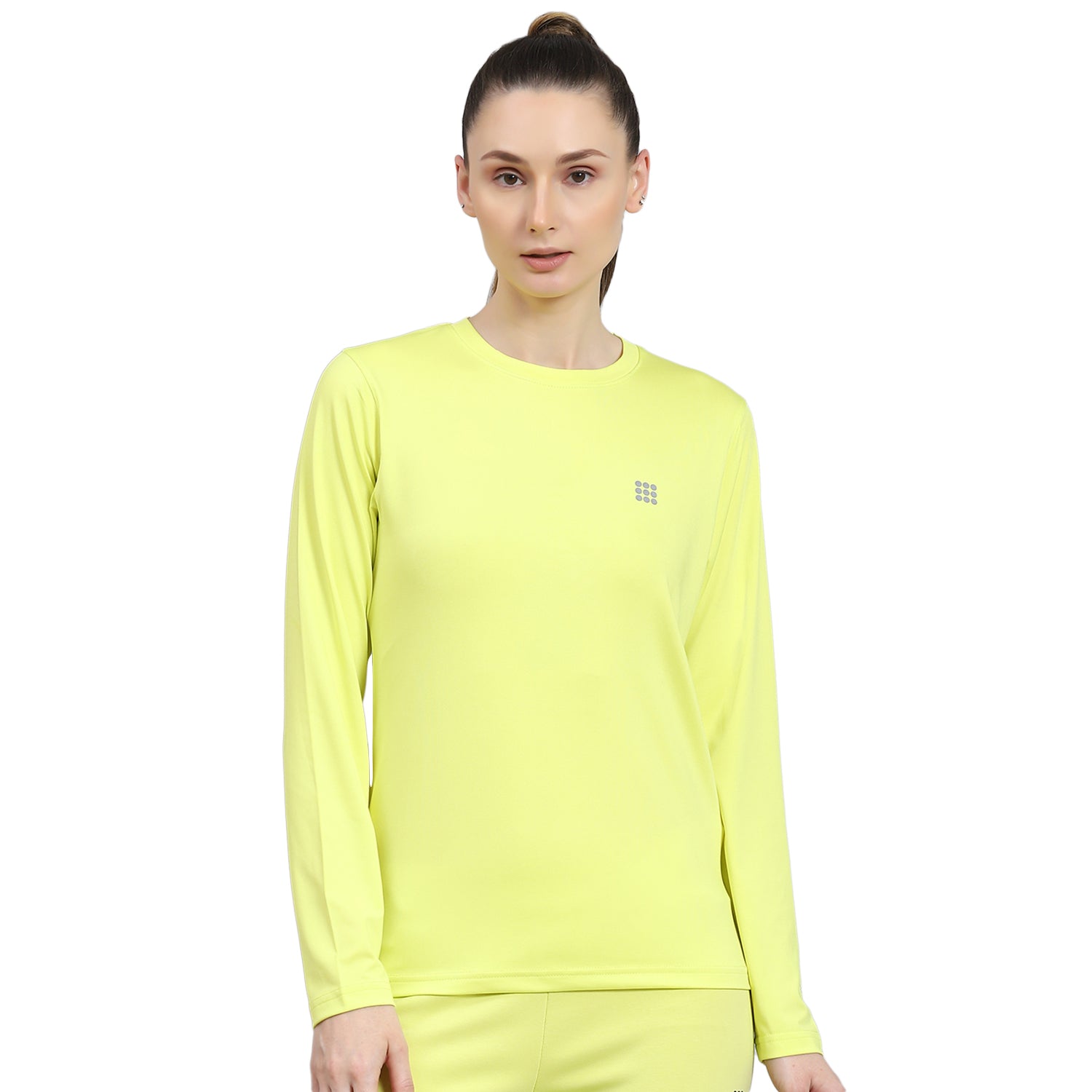 Women Yellow Solid Round Neck Full Sleeve Top