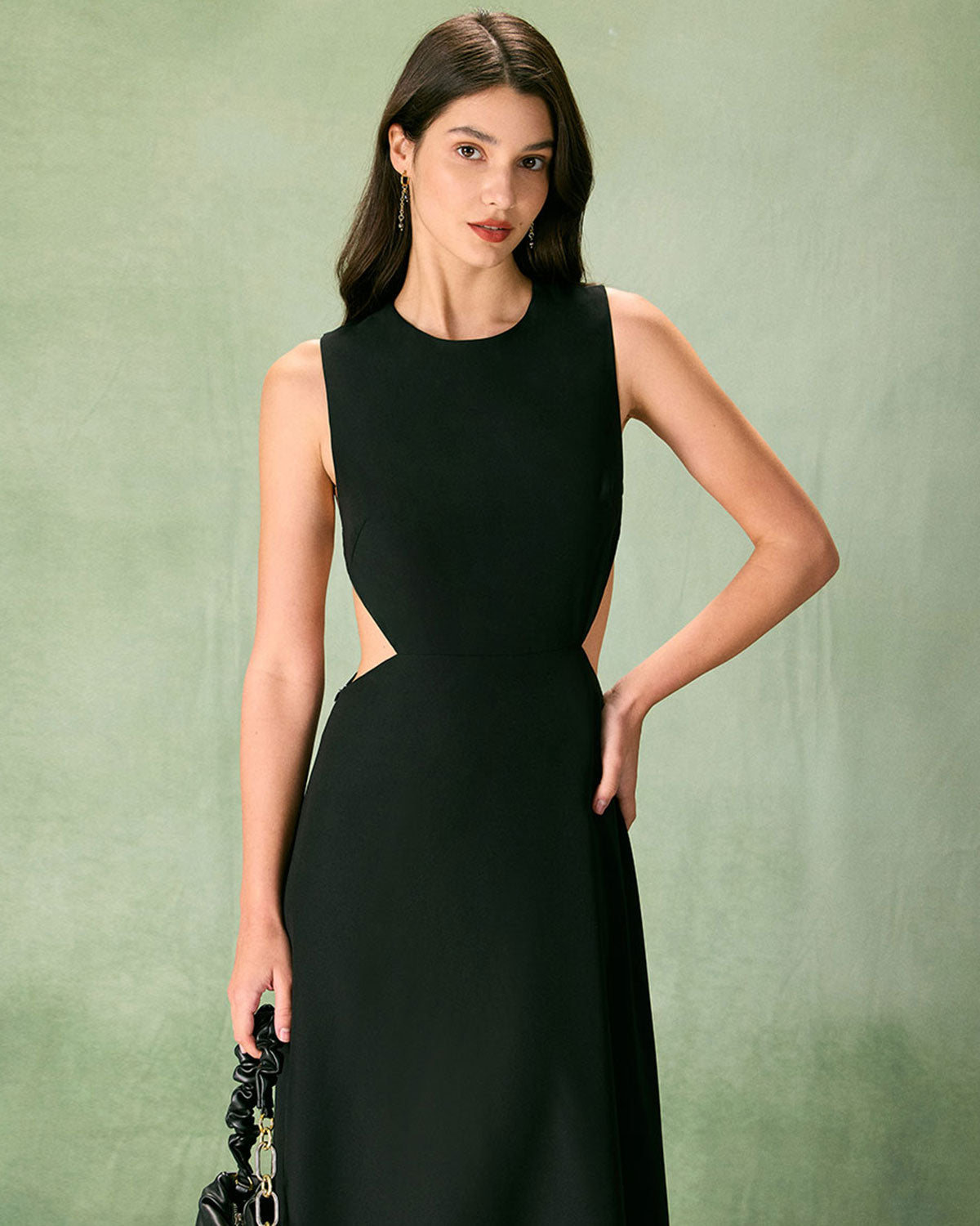 The Black Round Neck Cut-Out Midi Dress