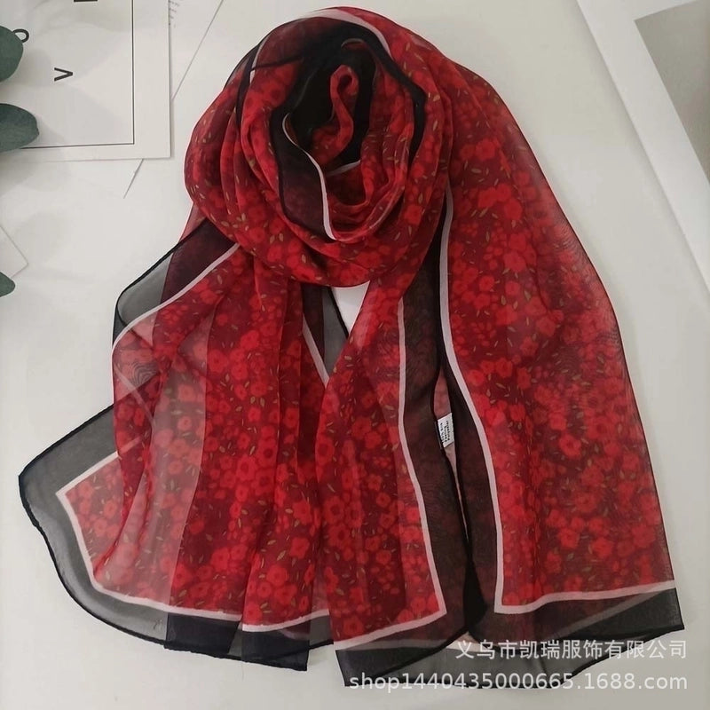 Women's Vacation Color Block Floral Polyester Silk Scarves