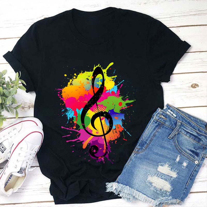 Splash Ink Music Symbol Teacher T-Shirt