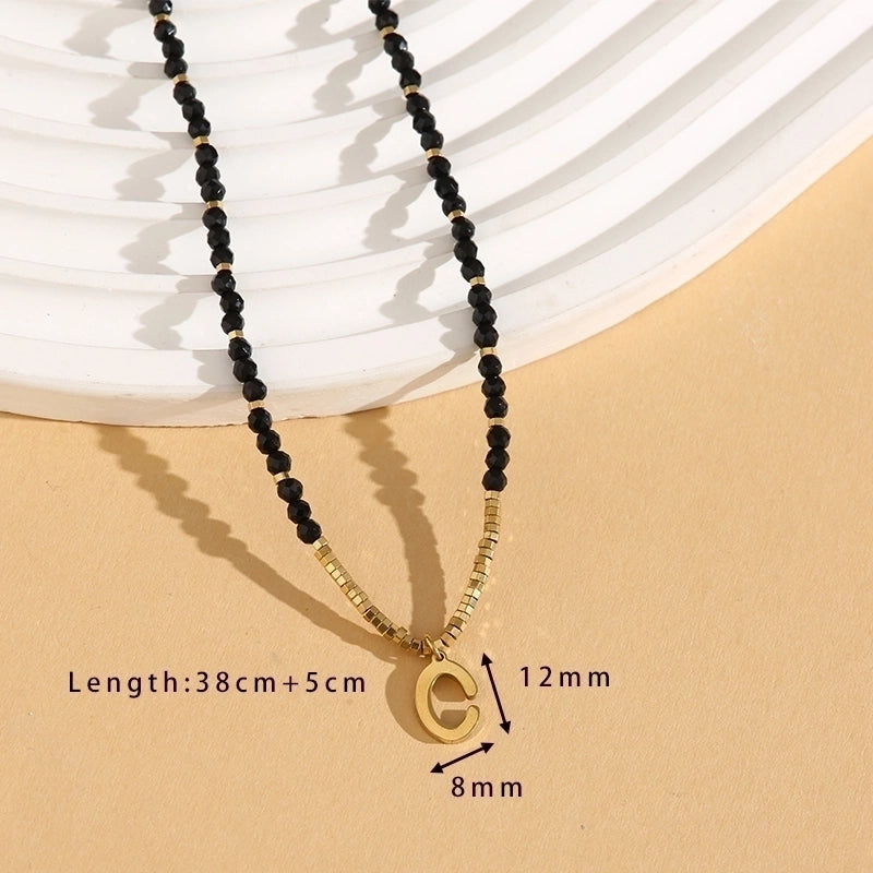 Casual Letter 304 Stainless Steel 18K Gold Plated Beaded Pendant Necklace