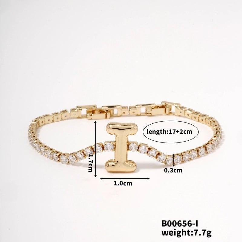 304 Stainless Steel Copper K Gold Plated Minimalist Classic Style Plating Inlay Letter Zircon Bracelets