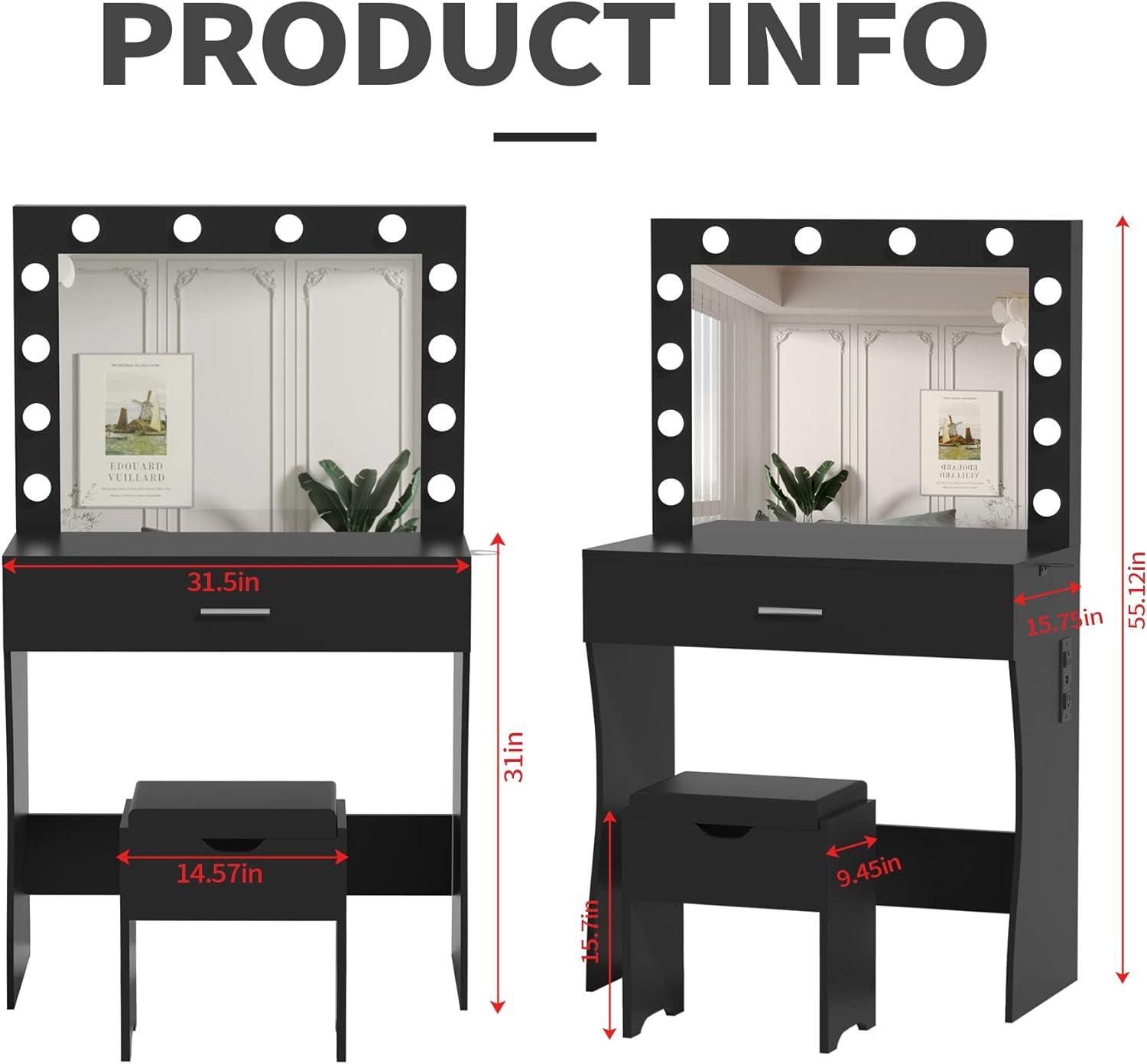 Vanity Table Set with Lighted Mirror - Makeup Vanity with Charging Station