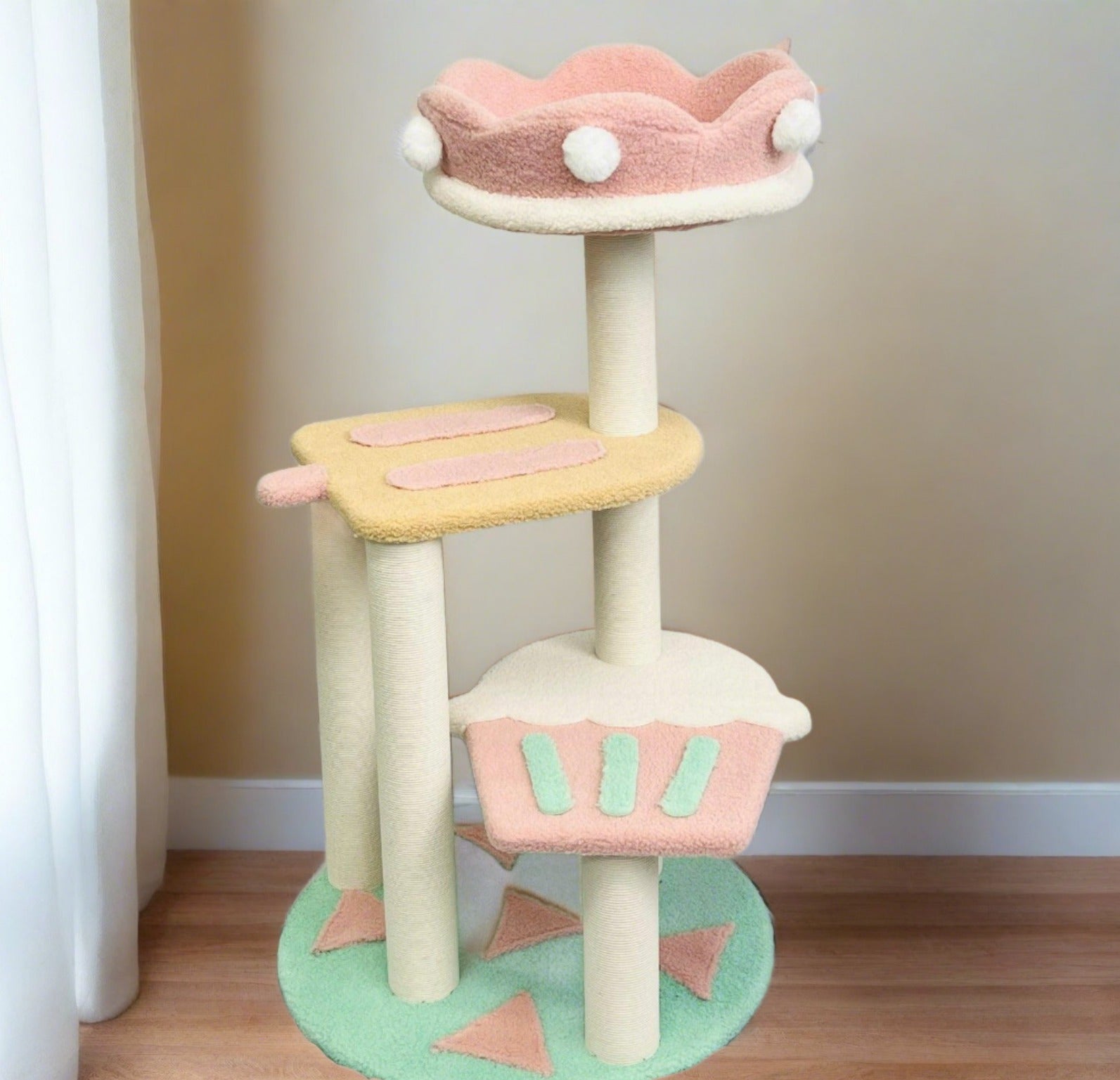 Ice Cream -Styled Cat Tree with Jumping Platforms & Top Bed