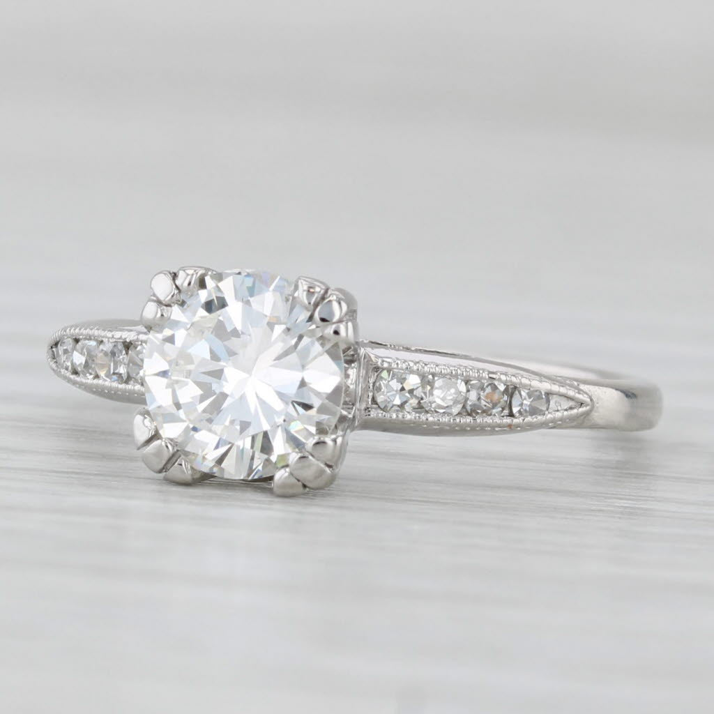 Vintage 1.21ctw Round Diamond Engagement Ring Platinum Size 7 GIA VS1 H