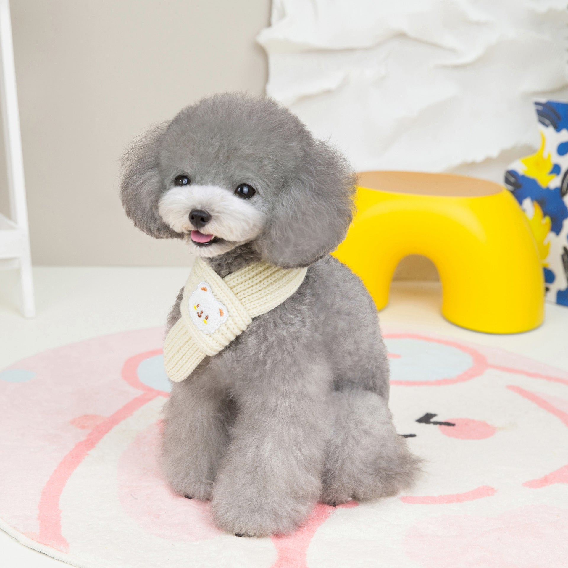 Cute Bear Decor Knitted Dog Cat Scarf