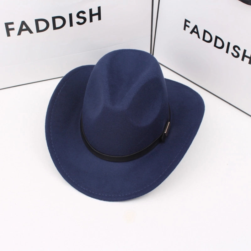 Autumn And Winter Woolen Western Cowboy Hat Retro Versatile Black Big Brim British Jazz Top Hat Stage Performance Props