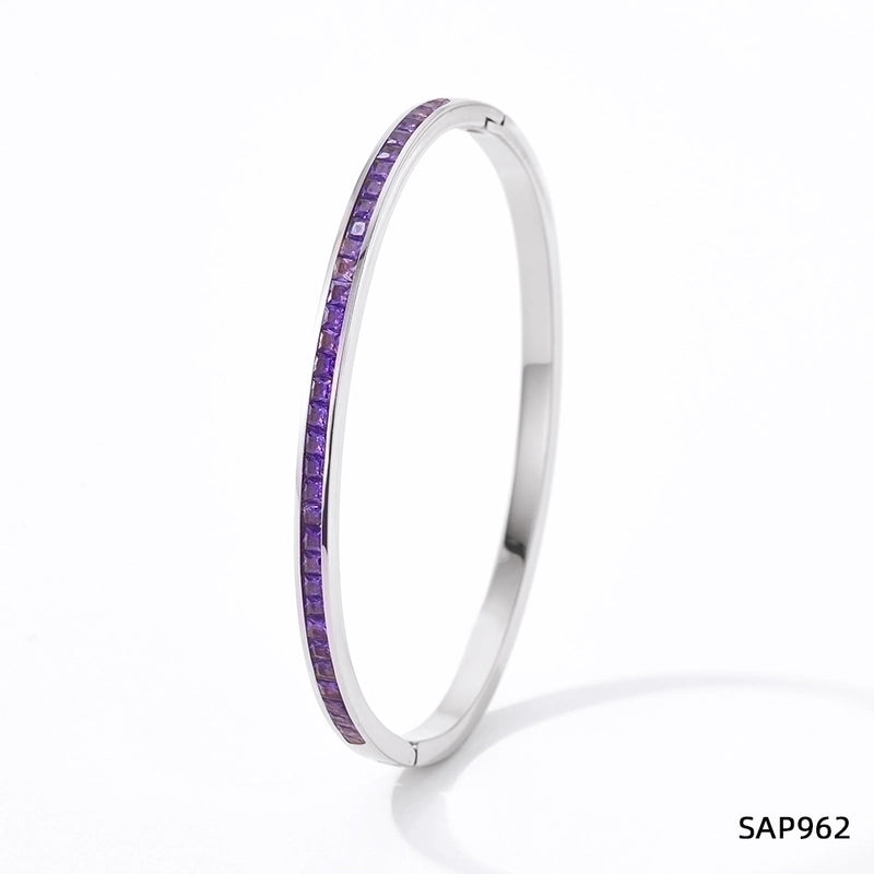 3 Pieces Classic Style Solid Color 304 Stainless Steel 16K Gold Plated White Gold Plated Gold Plated Artificial Gemstones Bangle In Bulk