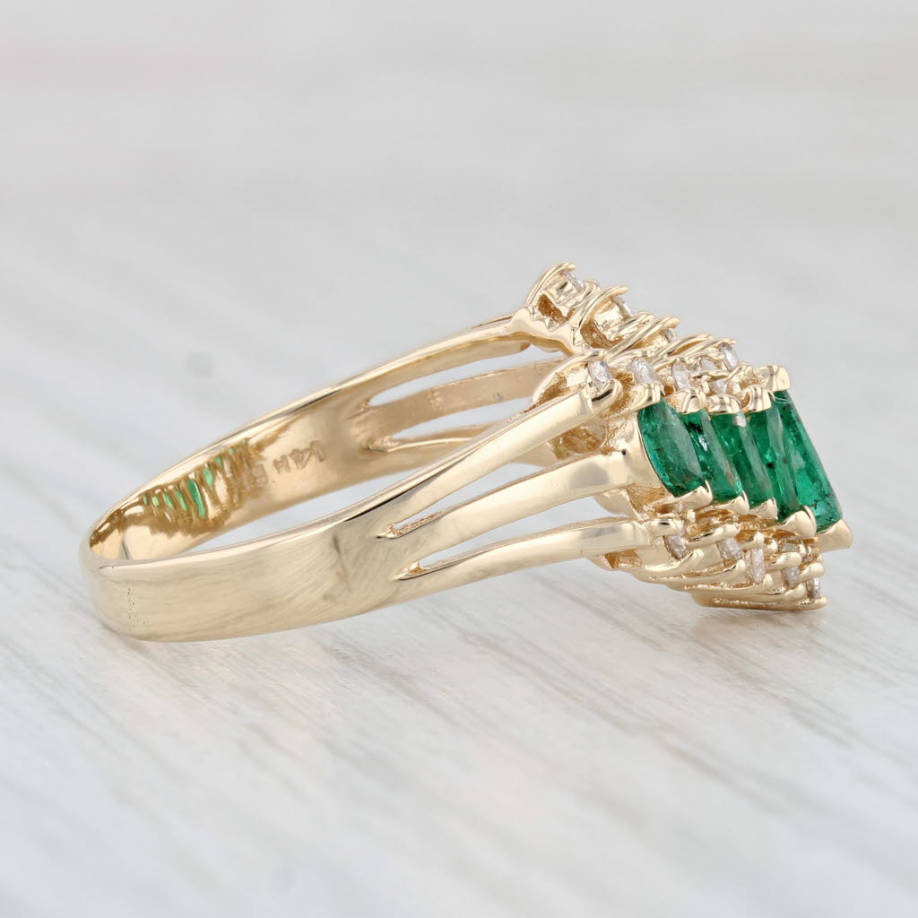 1.29ctw Tiered Emerald Diamond Contoured V Ring 14k Yellow Gold Size 11