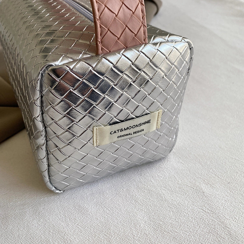 Women's Medium Pu Leather Solid Color Lingge Basic Classic Style Zipper Cosmetic Bag