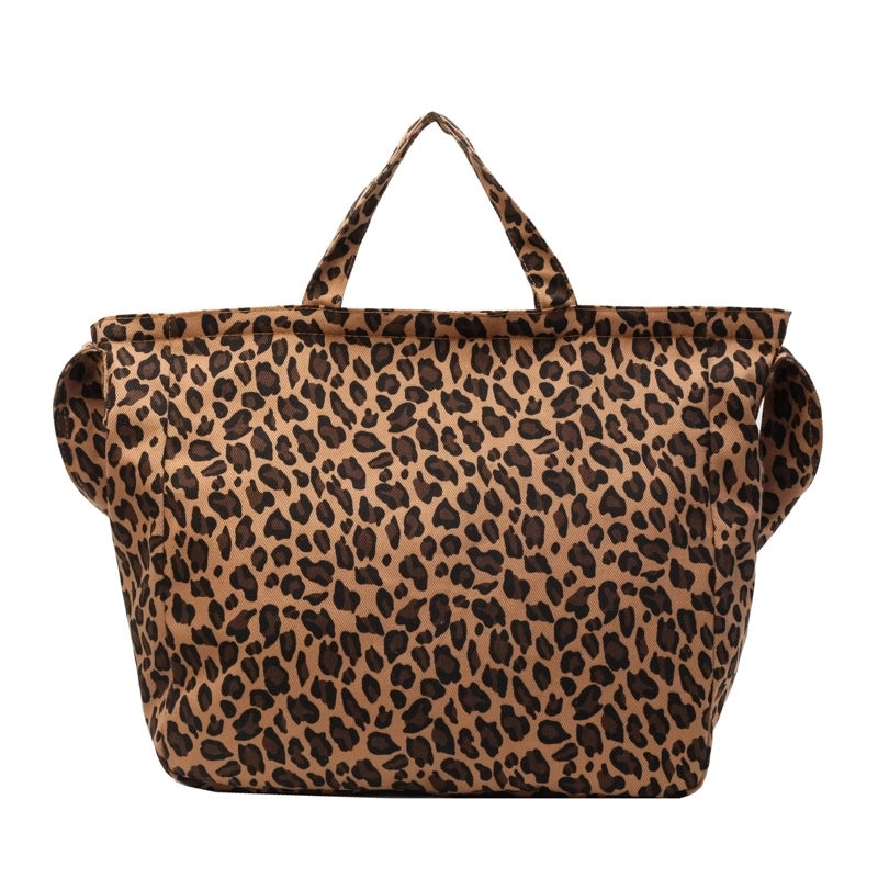 Women's Large Cloth Leopard Streetwear Zipper Tote Bag