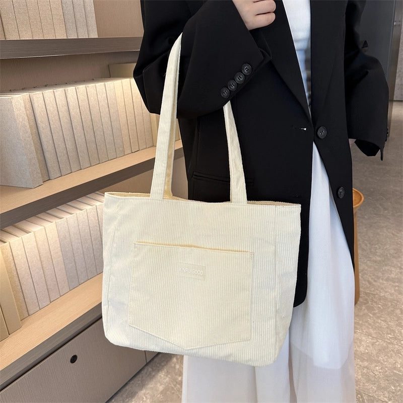 Women's Large Corduroy Solid Color Classic Style Square Zipper Underarm Bag