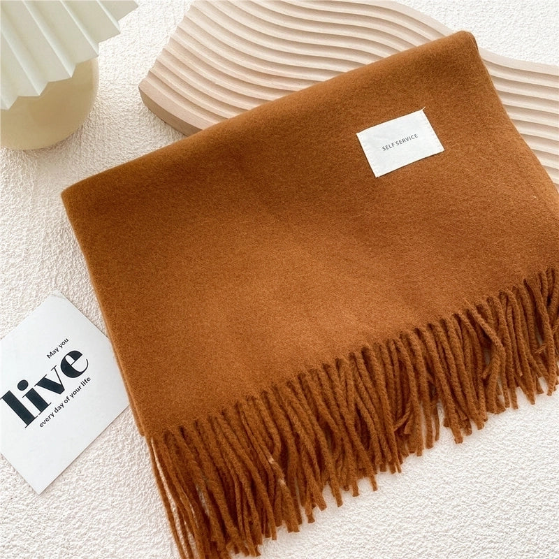Pure Color Scarf Winter Student  Fashion Thick Warm Dual-use Shawl Cute Imitation Cashmere Scarf