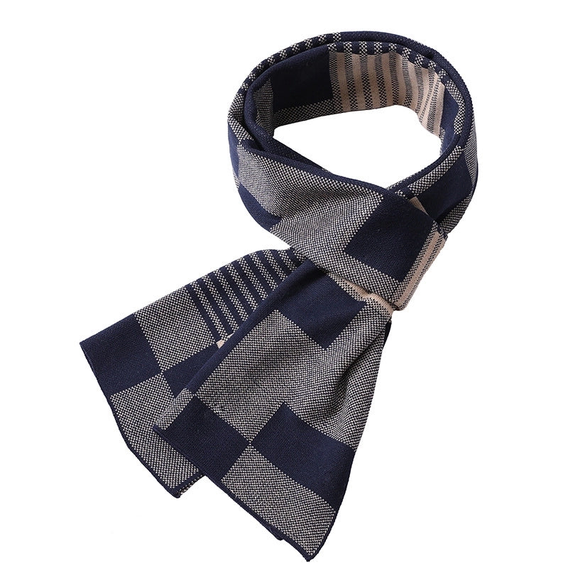Men's Scarf Winter Warm Plaid Thickened Business Knitted Cashmere Thick Scarf Fashionable Scarf