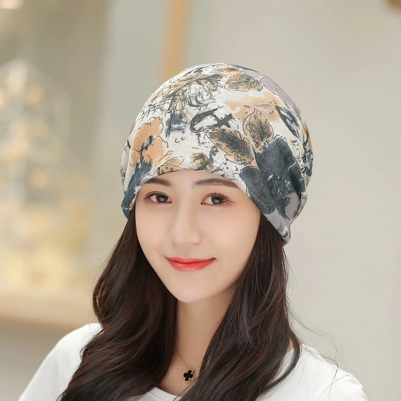 Printed Thin Hat Women's Pullover Hat Breathable Sparkling Toe Heap Moon Hat Headscarf Outdoor Hat