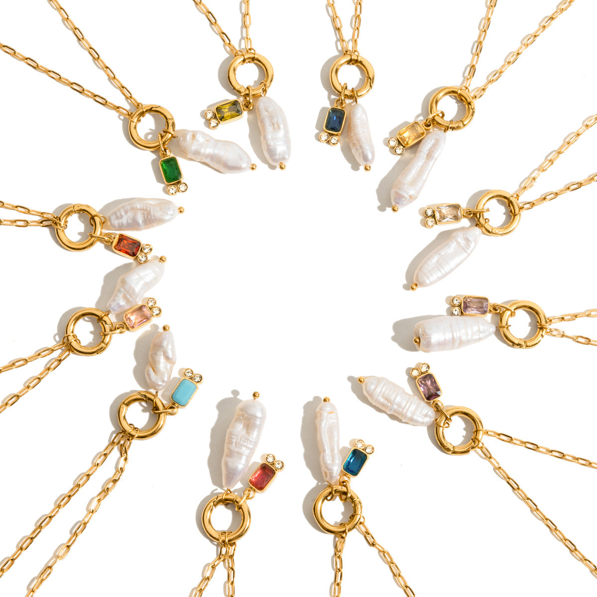 Jie Ding Twelve Birthstone Pearl Necklace Necklace Stainless Steel Clavicle Chain Accessories