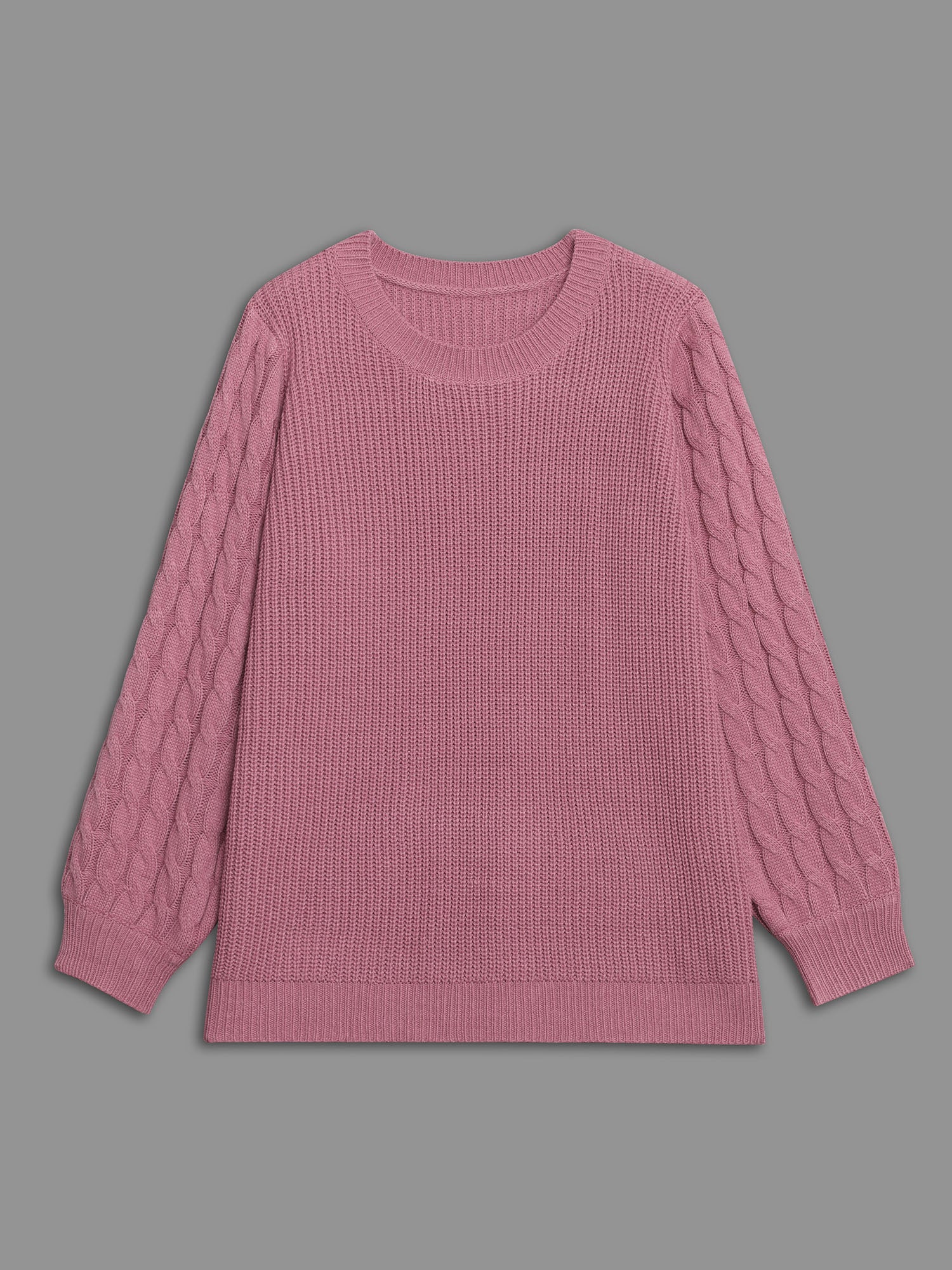 Round Neck Textured Cable Knit Pullover