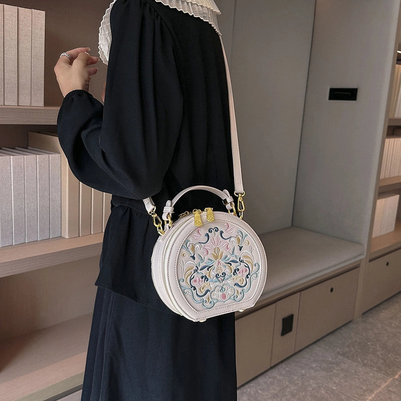 Women's Small Pu Leather Solid Color Ethnic Style Round Zipper Crossbody Bag