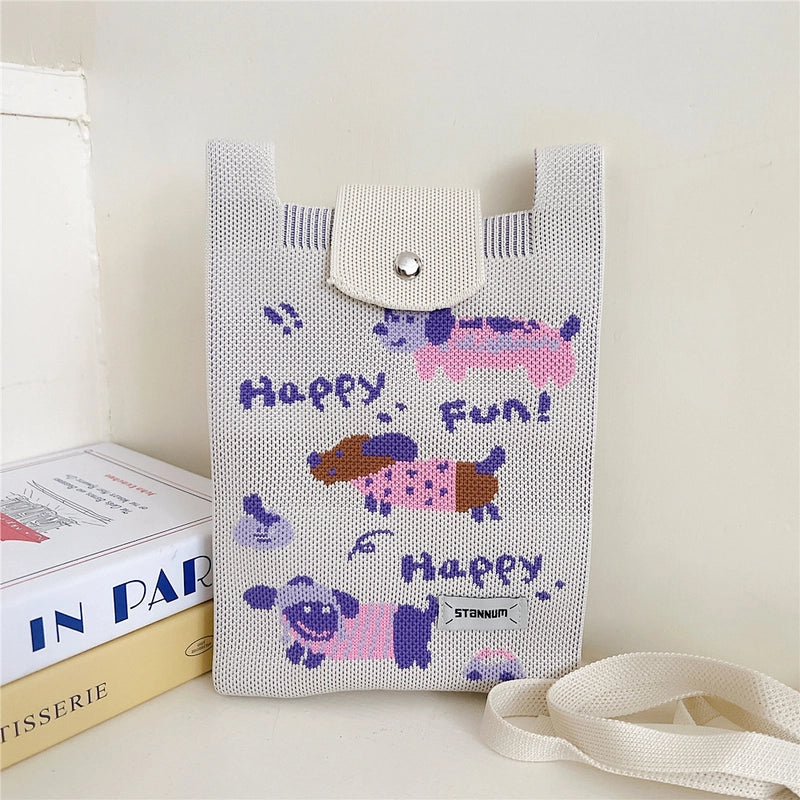 Women's Small Polyester Cartoon Letter Flower Cute Square Flip Cover Bucket Bag