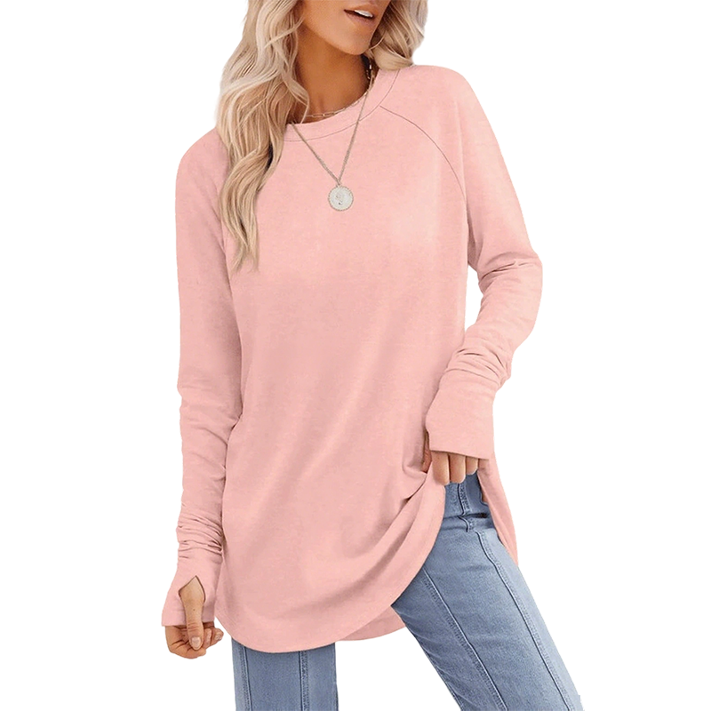 Top casual da donna con maniche lunghe e scollo rotond