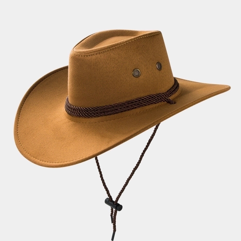 Cowboy Fedora Hat Big Brim Cowboy Hat Suede Outdoor Sun Hat Men's Riding Hat