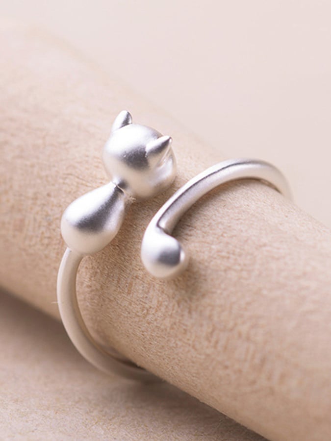 Ladies Fashionable And Personalized Geometric Cat Multi-Element Design Open Ring