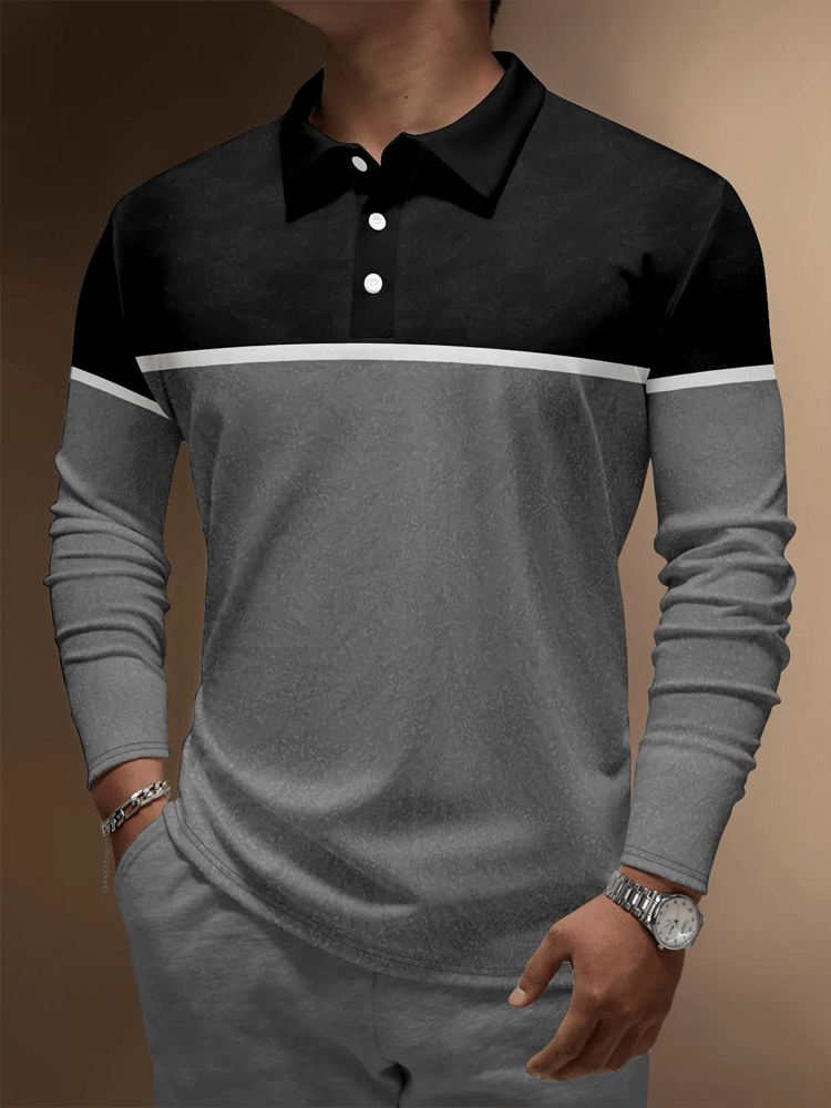 Men's Business Casual Striped Long-Sleeved Polo Shirt