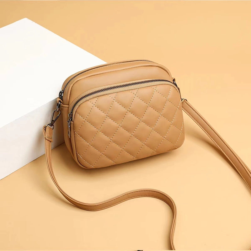 Women's Small Pu Leather Solid Color Lingge Basic Square Zipper Shoulder Bag Crossbody Bag