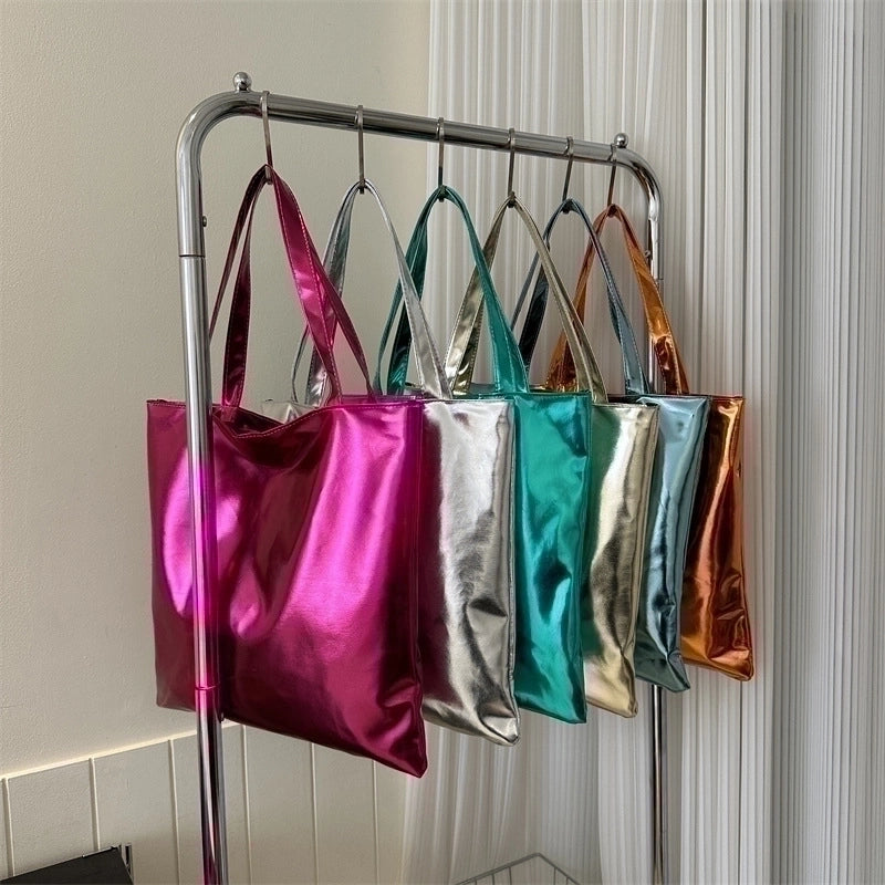 Women's Large Pu Leather Solid Color Streetwear Square Zipper Shoulder Bag Handbag Tote Bag